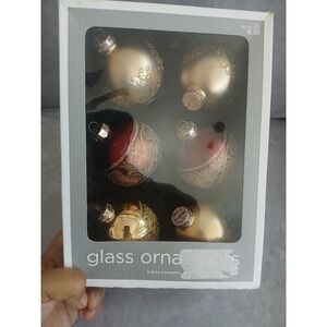 Target 6 Piece Glass Christmas Ornaments Set Red Gold Glitter Scroll Filigree